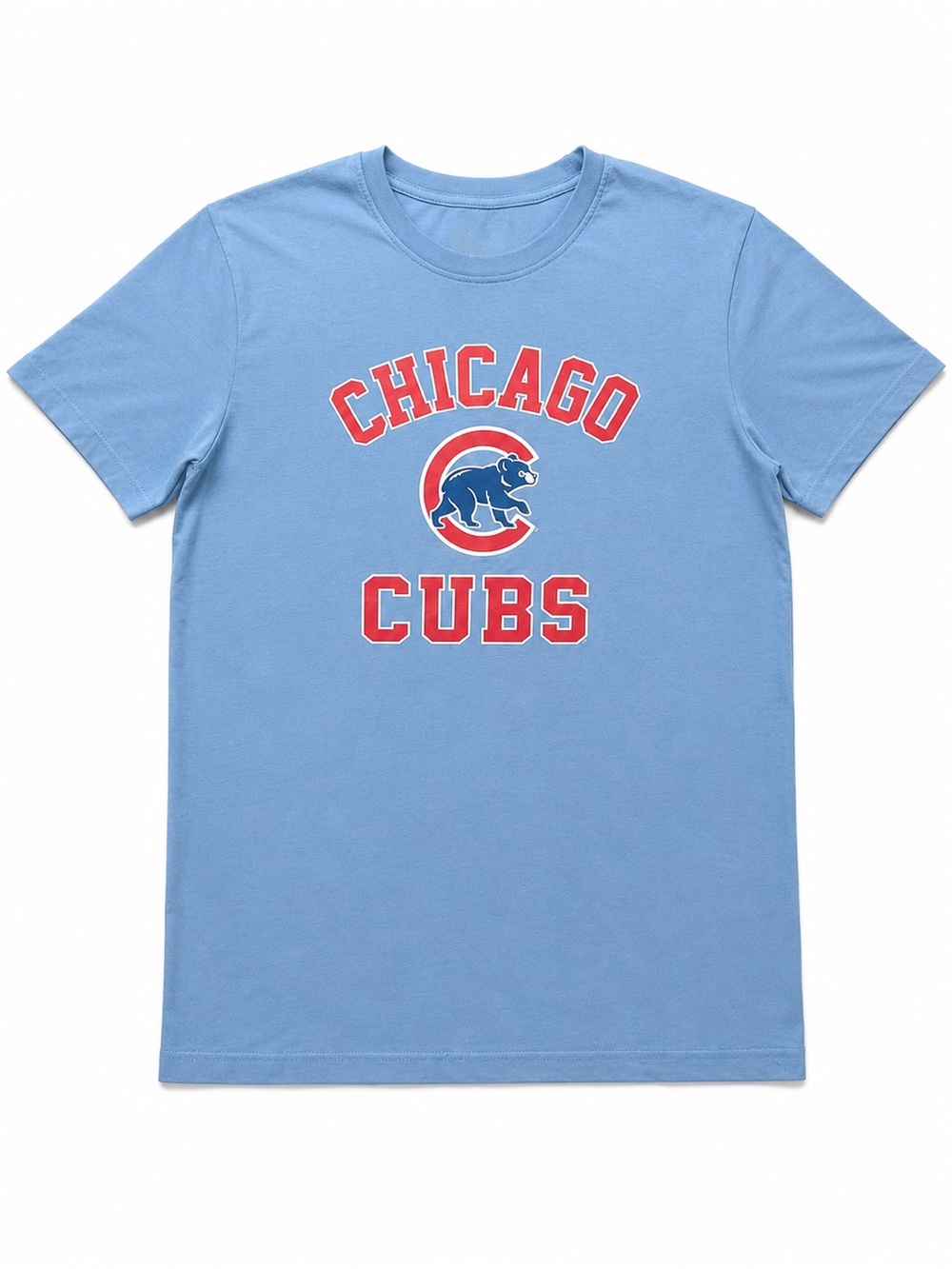 New Era Light Blue Chicago Cubs Graphic Tee with Red & Navy Logo